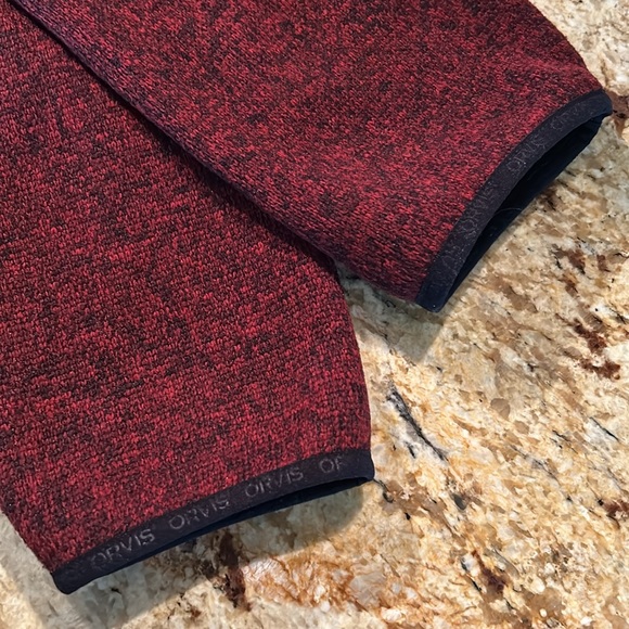 Men’s Orvis Heathered Red&Gray Fleece Jacket w/ Elbow Patches - Picture 4 of 4